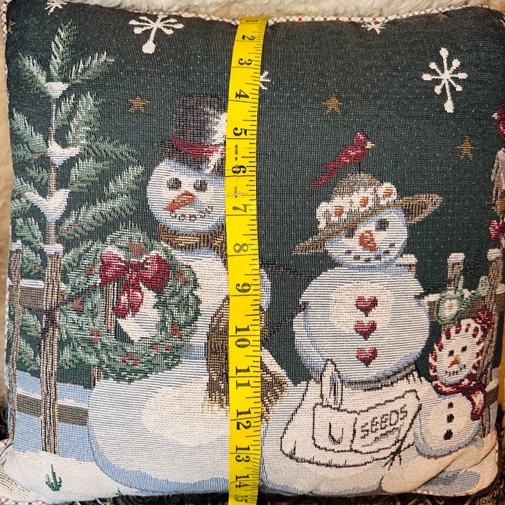 Pristine Vintage Unbranded Snowman Winter Scene Tapestry Throw Pillow